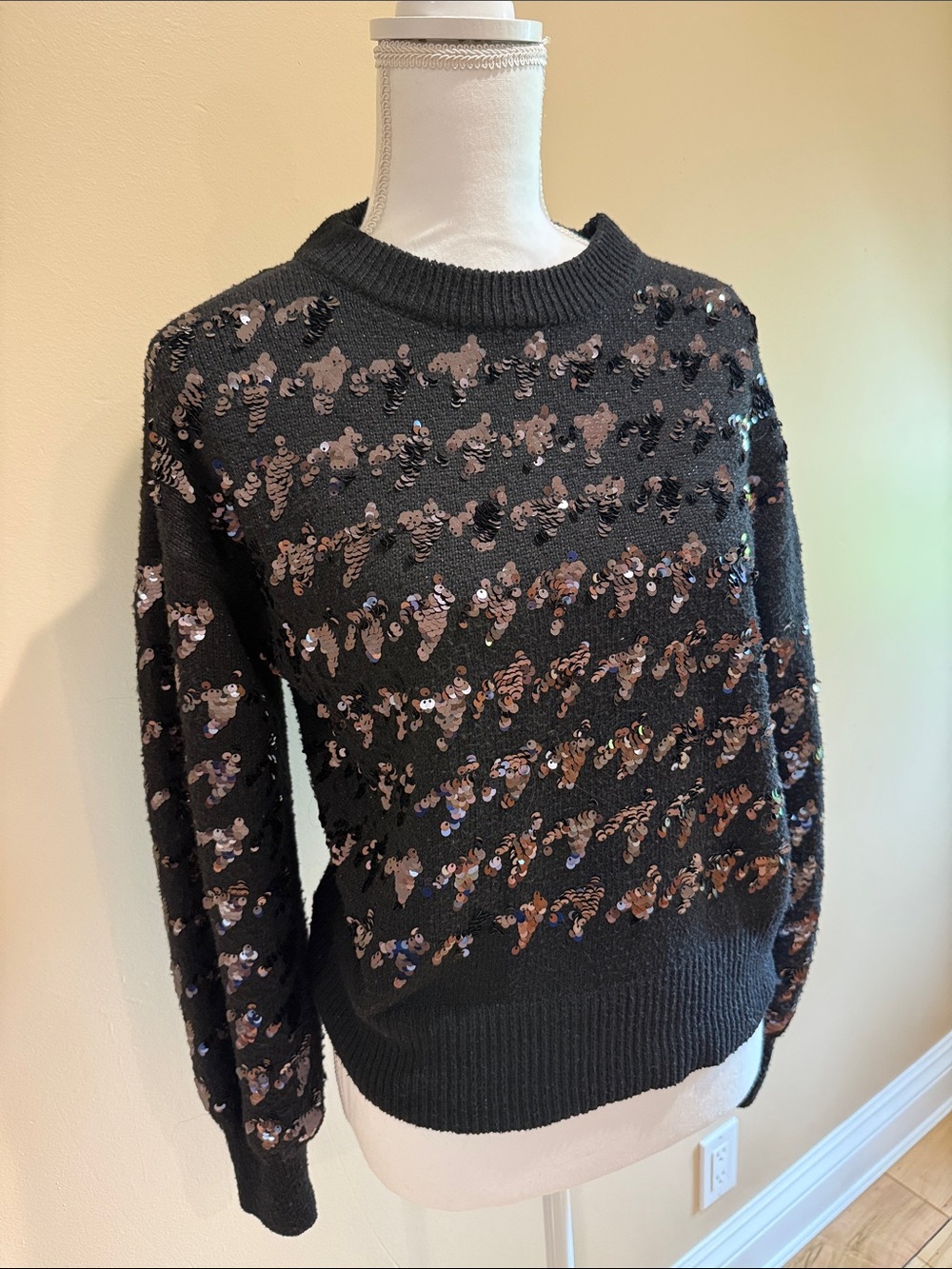 Nine West Black Crewneck Sweater with Black -tone  Sequin Accents
